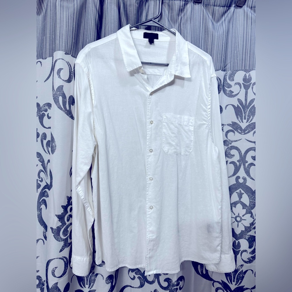 EUC Magaschoni White Casual Linen‎ Button Down Shirt Size XL